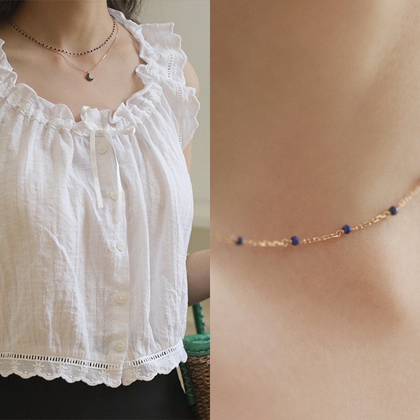 Made by K/BB Lapis Lazuli Chain Necklace 18K 라피스라줄리 체인 목걸이 (간격 선택)
