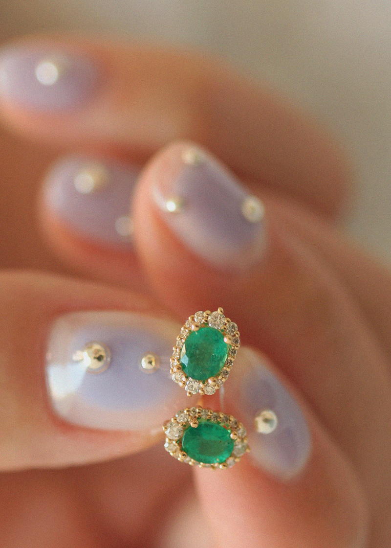 Cognac Diamond, Emerald Grape Earrings 18K 꼬냑 다이아몬드, 에메랄드 그레이프 귀걸이