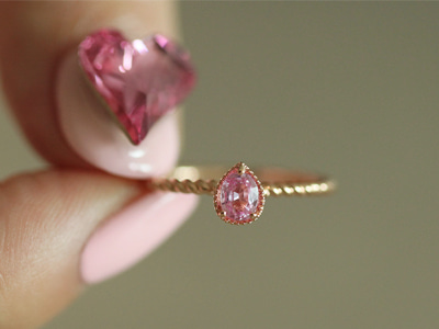Pear Pink Sapphire Ring 18K 물방울 핑크 사파이어 반지
