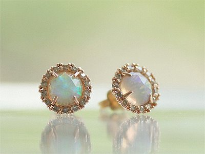 Cognac Diamond, Opal Bling Earrings 18K 꼬냑 다이아몬드, 오팔 블링 귀걸이