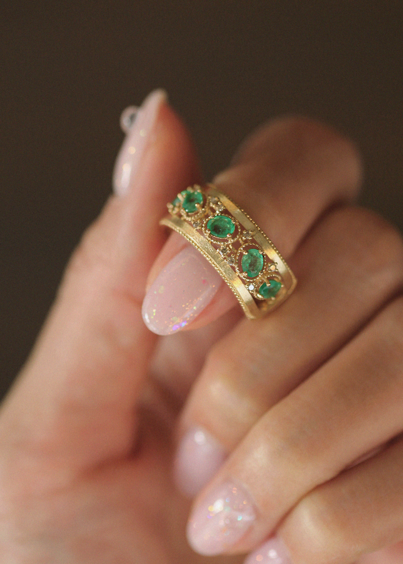 5P Emerald, Cognac Diamond Today Ring 18K 5P 에메랄드, 꼬냑 다이아몬드 투데이 반지
